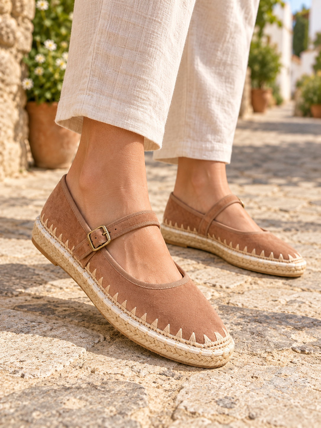 NK 588 Beige női lapos talpú espadrilles